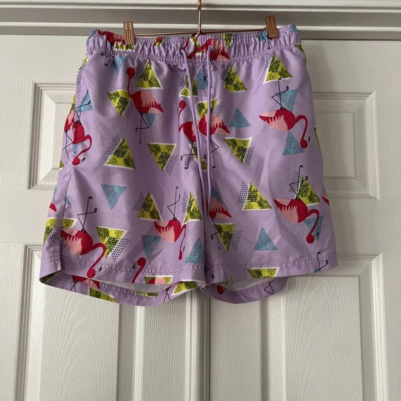 George Mens Flamingo Swim Trunks Size Medium 32-34 Pockets Drawstring Lined - Picture 1 of 12